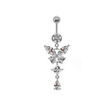 Silver Dangling Butterfly Belly Bar - ILLUSIVE JEWELS