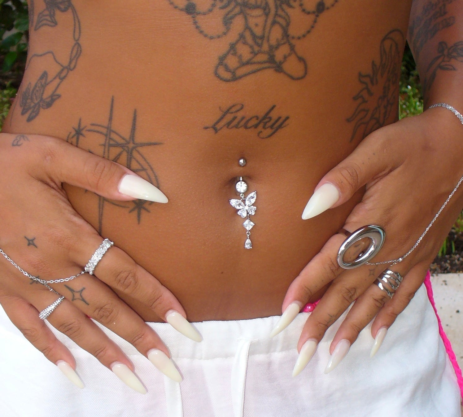 Silver Dangling Butterfly Belly Bar - ILLUSIVE JEWELS