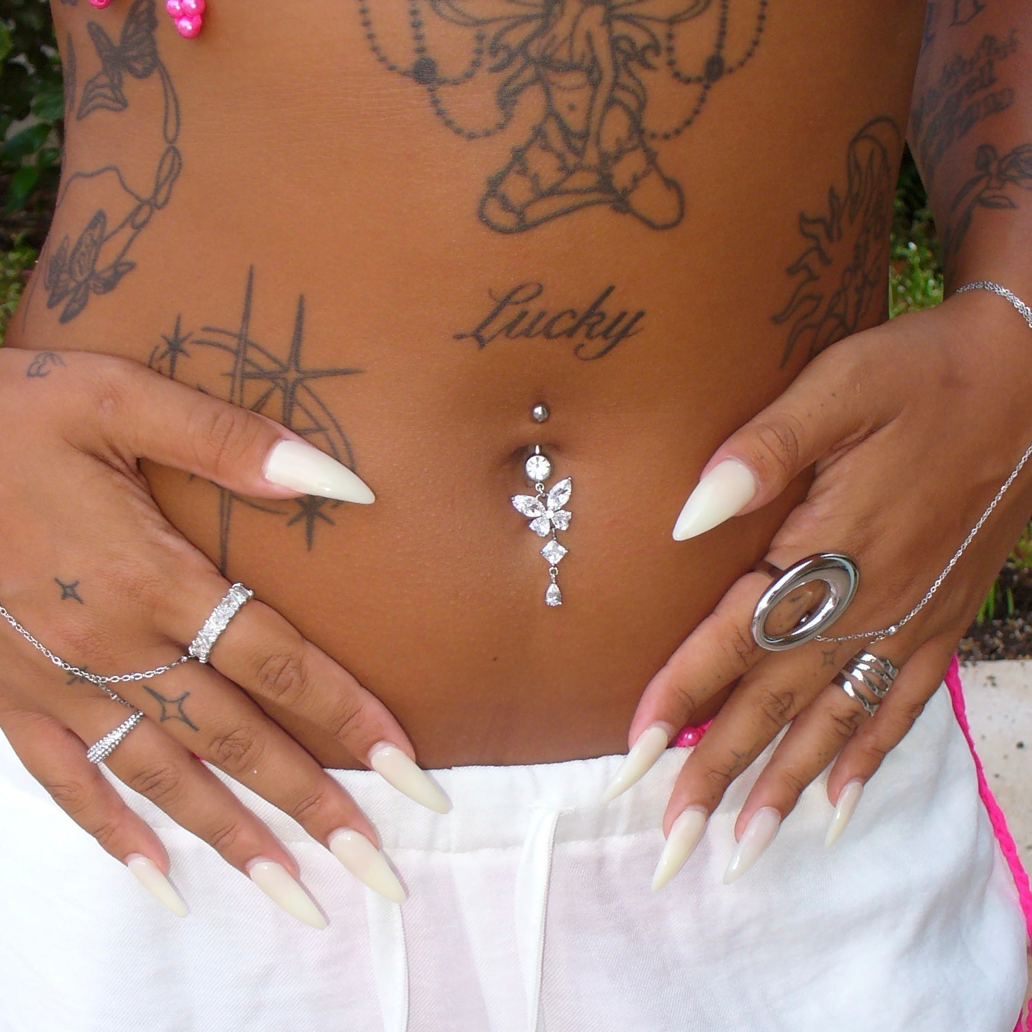 Silver Dangling Butterfly Belly Bar - ILLUSIVE JEWELS