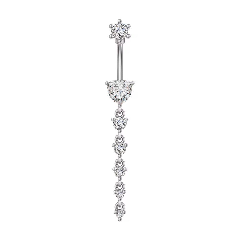 Silver Dangling Gemstone Belly Bar - ILLUSIVE JEWELS