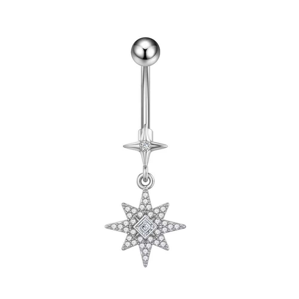 Silver Dangling Starlight Belly Bar - ILLUSIVE JEWELS