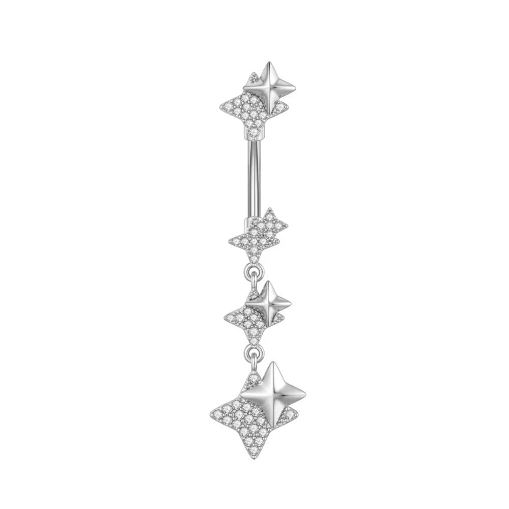 Silver Dangling Twinkle Belly Bar - ILLUSIVE JEWELS