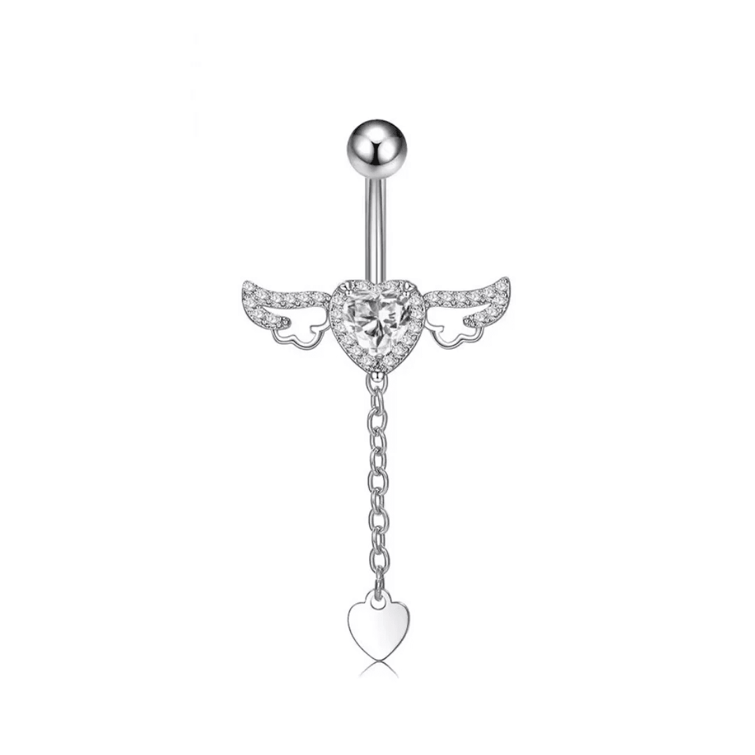 Silver Diamante Angel Wings Titanium Belly Bar - ILLUSIVE JEWELS