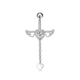 Silver Diamante Angel Wings Titanium Belly Bar - ILLUSIVE JEWELS