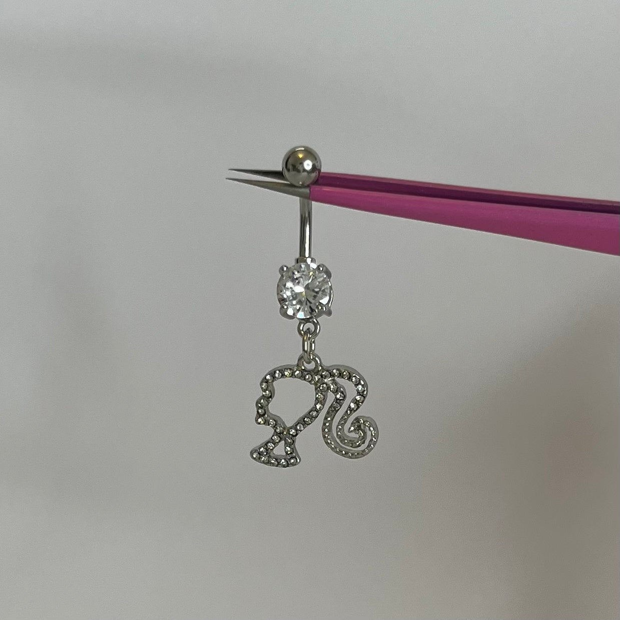 Silver Diamanté Barbie Belly Bar - ILLUSIVE JEWELS