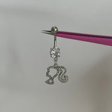 Silver Diamanté Barbie Belly Bar - ILLUSIVE JEWELS