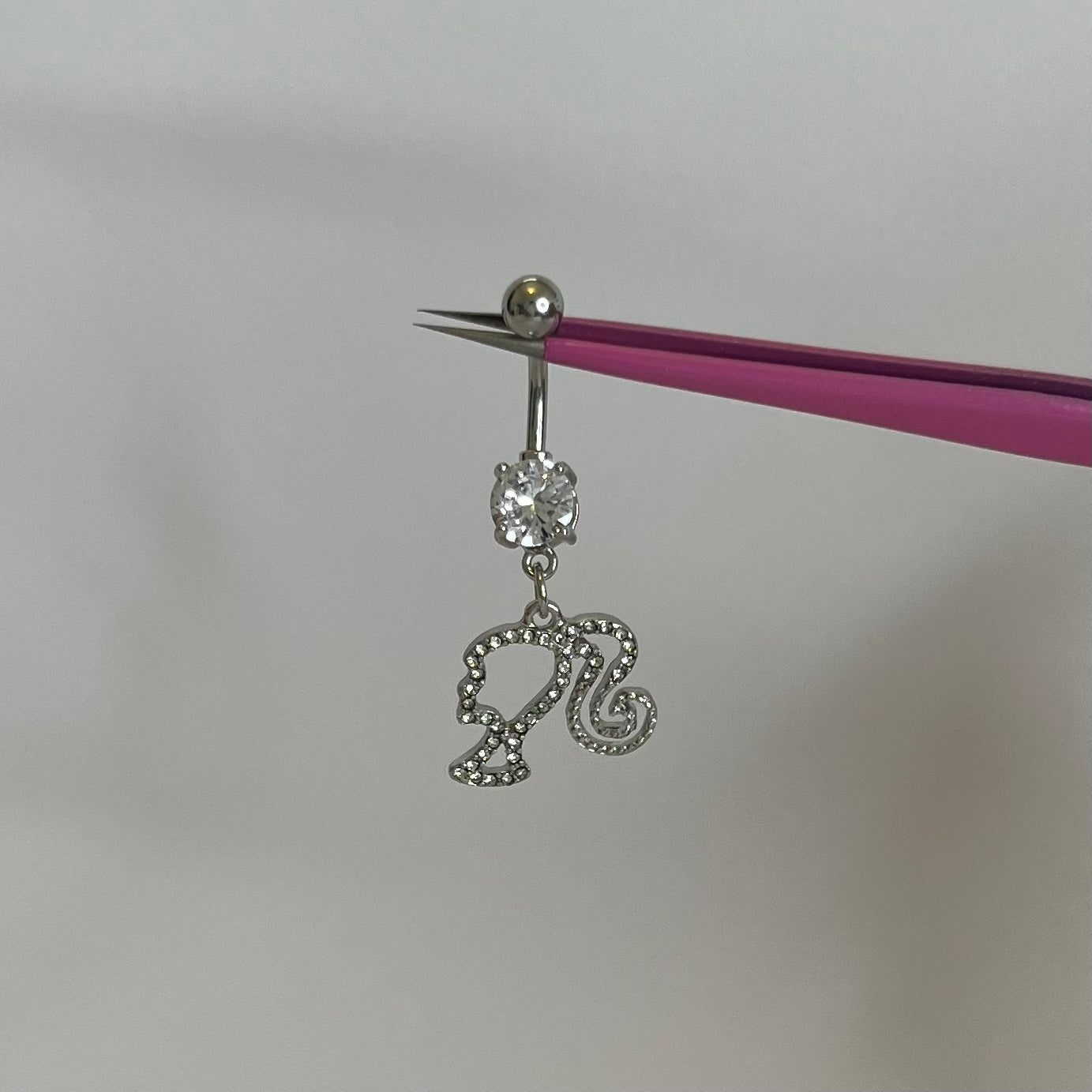 Silver Diamanté Barbie Belly Bar - ILLUSIVE JEWELS