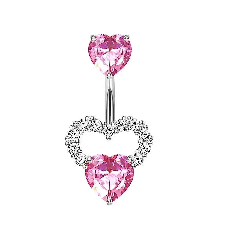 Silver Diamanté Big Love Belly Bar - ILLUSIVE JEWELS