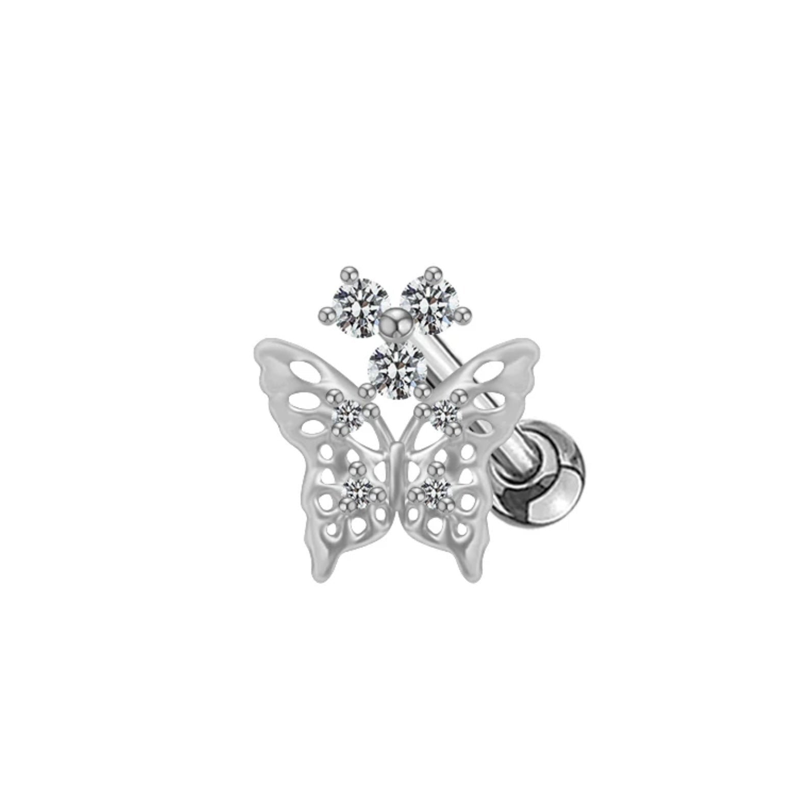 Silver Diamanté Butterfly Helix Piercing - ILLUSIVE JEWELS