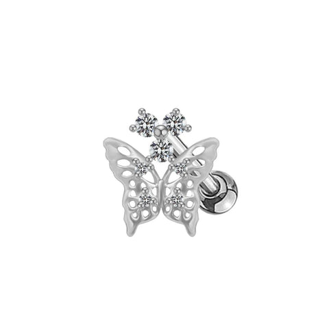 Silver Diamanté Butterfly Helix Piercing - ILLUSIVE JEWELS