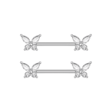 Silver Diamante Butterfly Nipple Bars - ILLUSIVE JEWELS