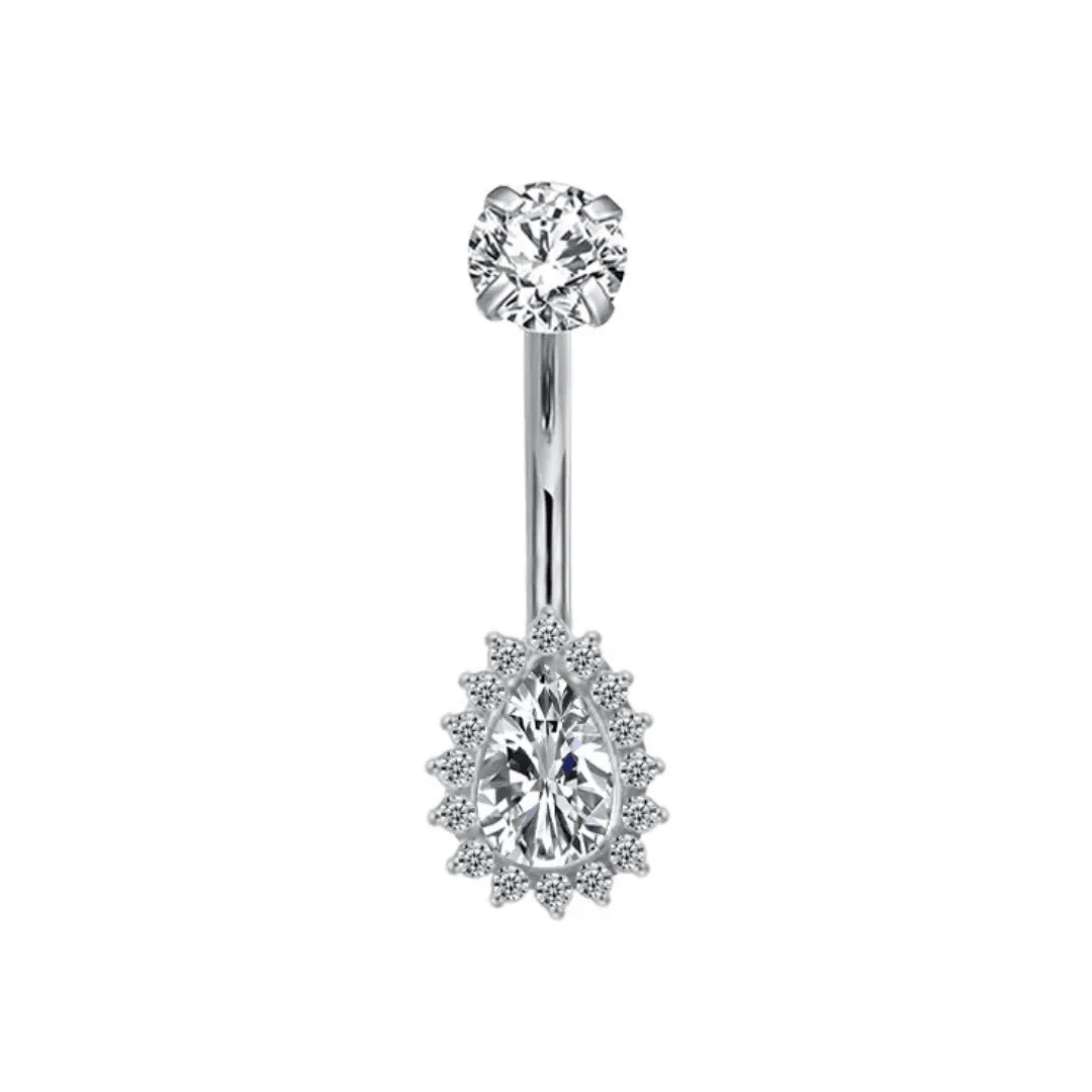 Silver Diamante Titanium Belly Bar - ILLUSIVE JEWELS