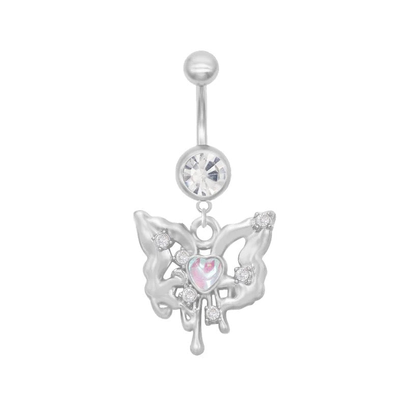 Silver Drip Butterfly Belly Bar - ILLUSIVE JEWELS