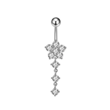 Silver Flower Dangling Titanium Belly Bar - ILLUSIVE JEWELS