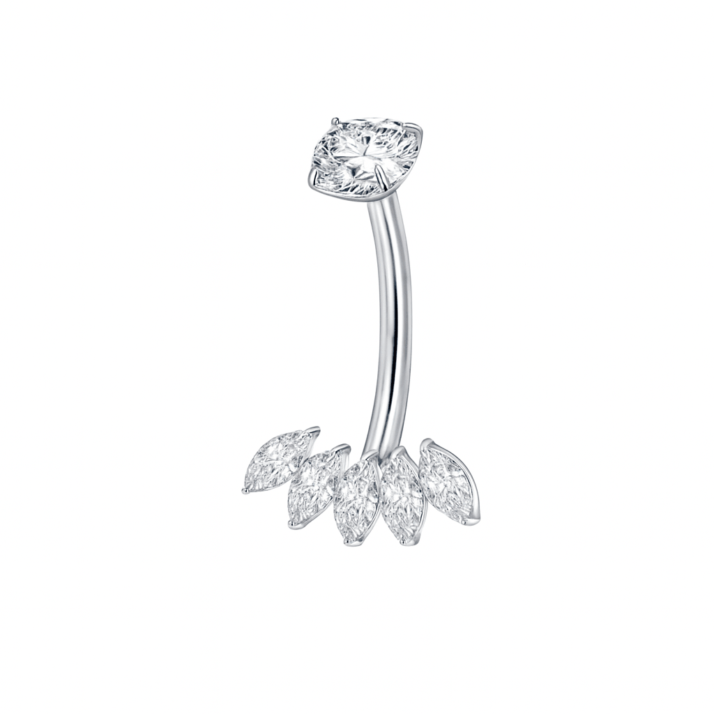 Silver Flower Titanium Belly Bar - ILLUSIVE JEWELS