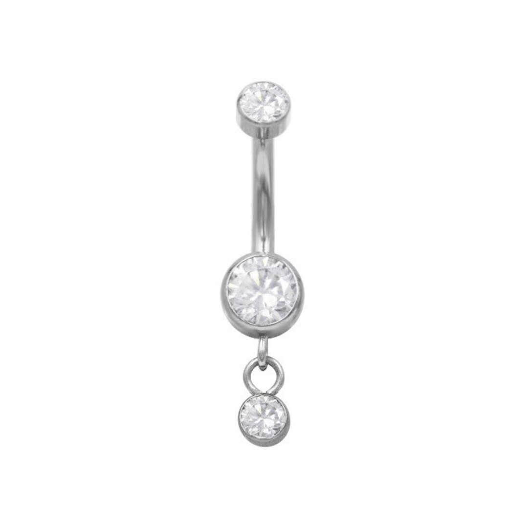Silver Gemstone Titanium Belly Bar - ILLUSIVE JEWELS