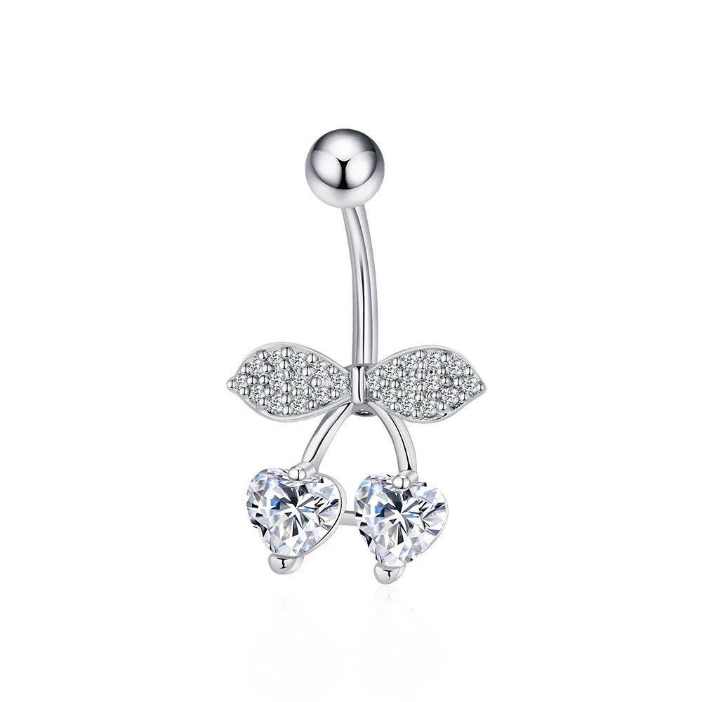 Silver Heart Cherry Belly Bar - ILLUSIVE JEWELS