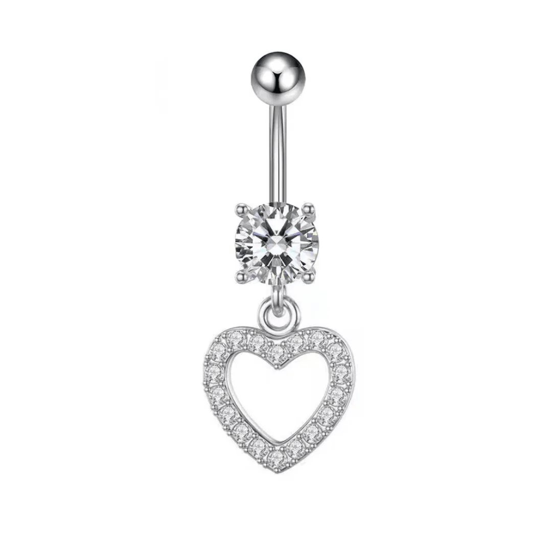 Silver Heart Gemstone Titanium Belly Bar - ILLUSIVE JEWELS