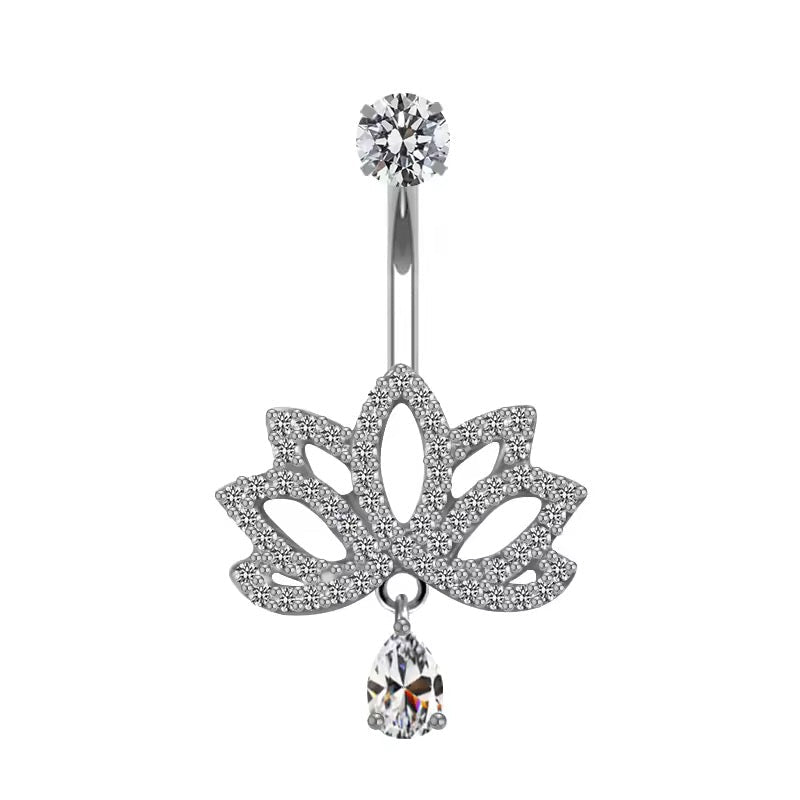 Silver Lotus Belly Bar - ILLUSIVE JEWELS