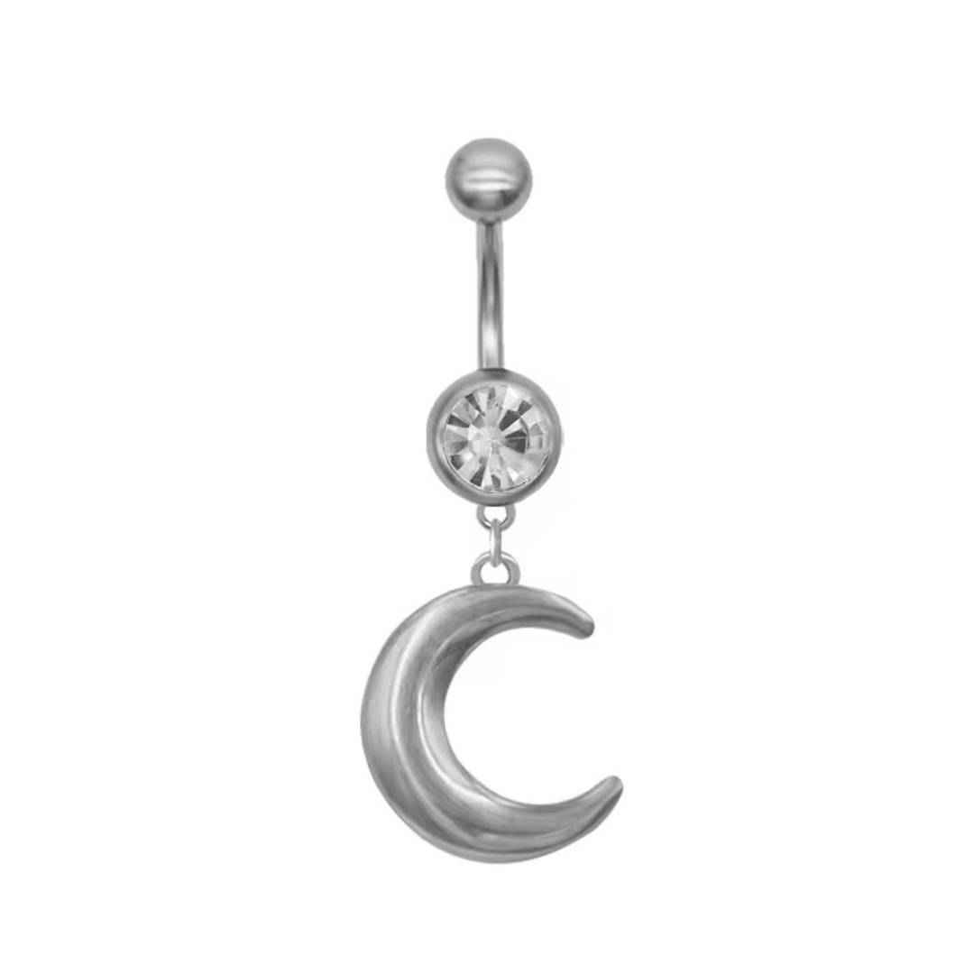 Silver Moon Belly Bar - ILLUSIVE JEWELS