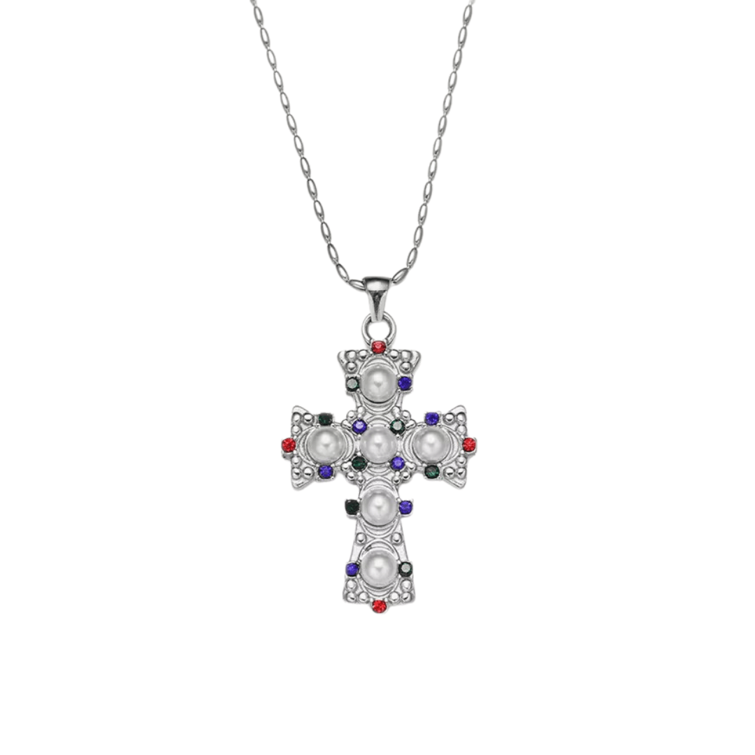 Silver Pearl Cross Necklace - ILLUSIVE JEWELS