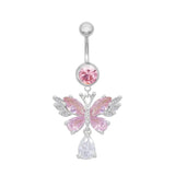 Silver Pink Angel Butterfly Belly Bar - ILLUSIVE JEWELS