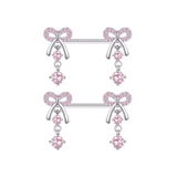 Silver Pink Bow Dangle Nipple Bars - ILLUSIVE JEWELS