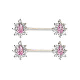 Silver Pink CZ Flower Nipple Bars - ILLUSIVE JEWELS