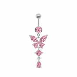 Silver Pink Dangling Butterfly Belly Bar - ILLUSIVE JEWELS