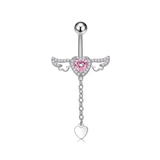 Silver Pink Diamante Angel Wings Titanium Belly Bar - ILLUSIVE JEWELS