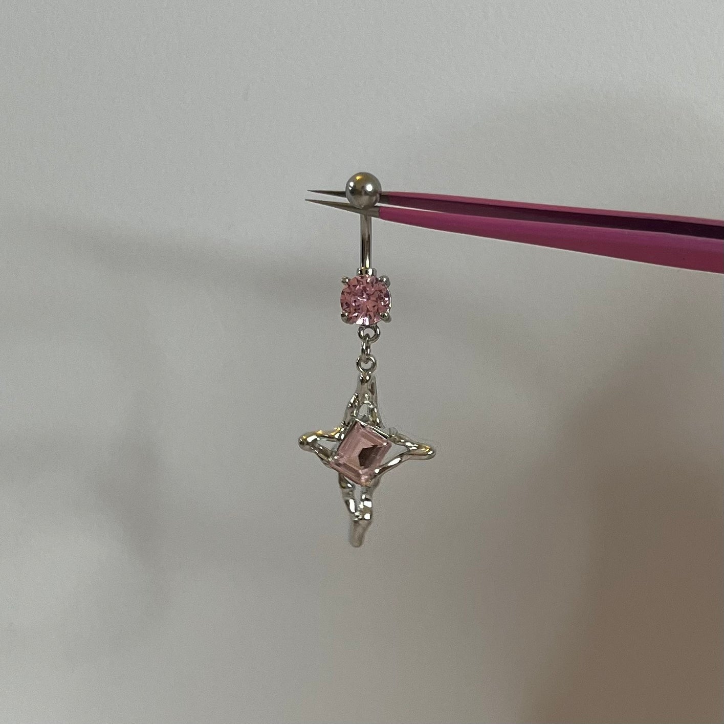 Silver Pink Geometric Belly Bar - ILLUSIVE JEWELS