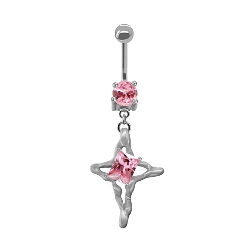 Silver Pink Geometric Belly Bar - ILLUSIVE JEWELS