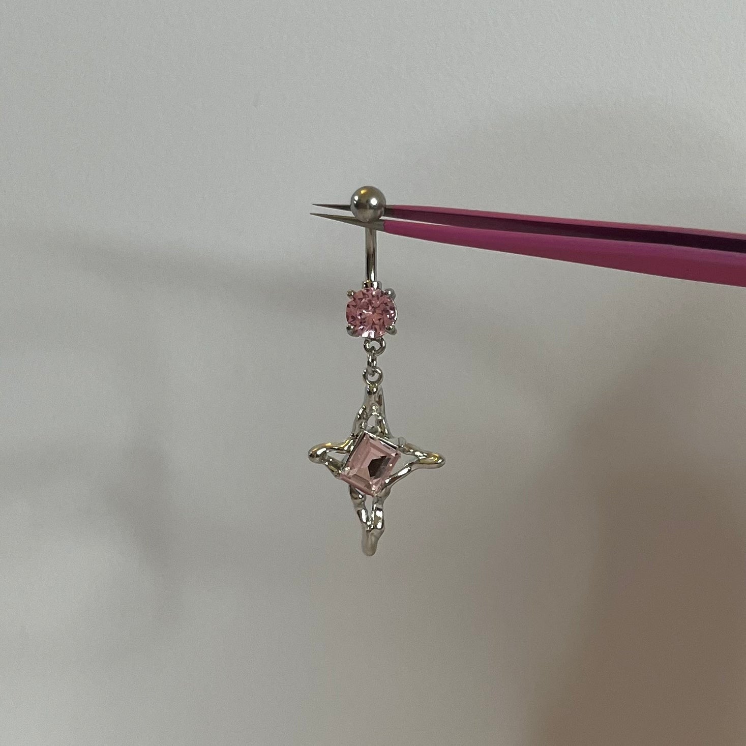 Silver Pink Geometric Belly Bar - ILLUSIVE JEWELS