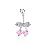 Silver Pink Heart Cherry Belly Bar - ILLUSIVE JEWELS