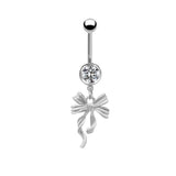 Silver Ribbon Bow Belly Bar - ILLUSIVE JEWELS