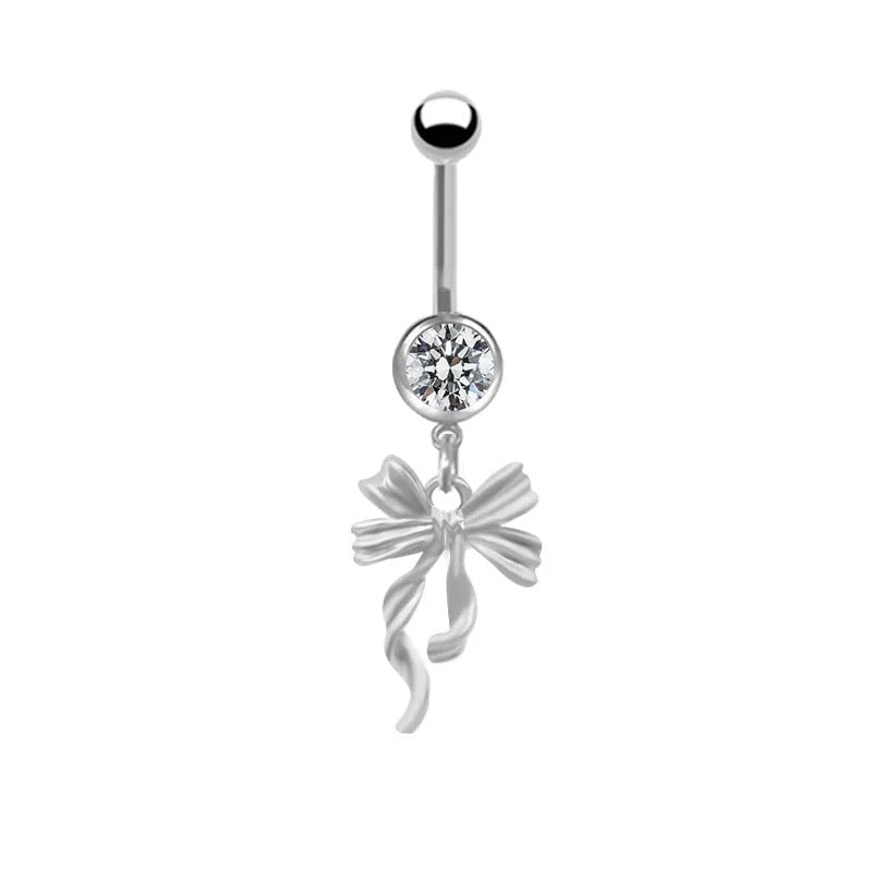Silver Ribbon Bow Belly Bar - ILLUSIVE JEWELS
