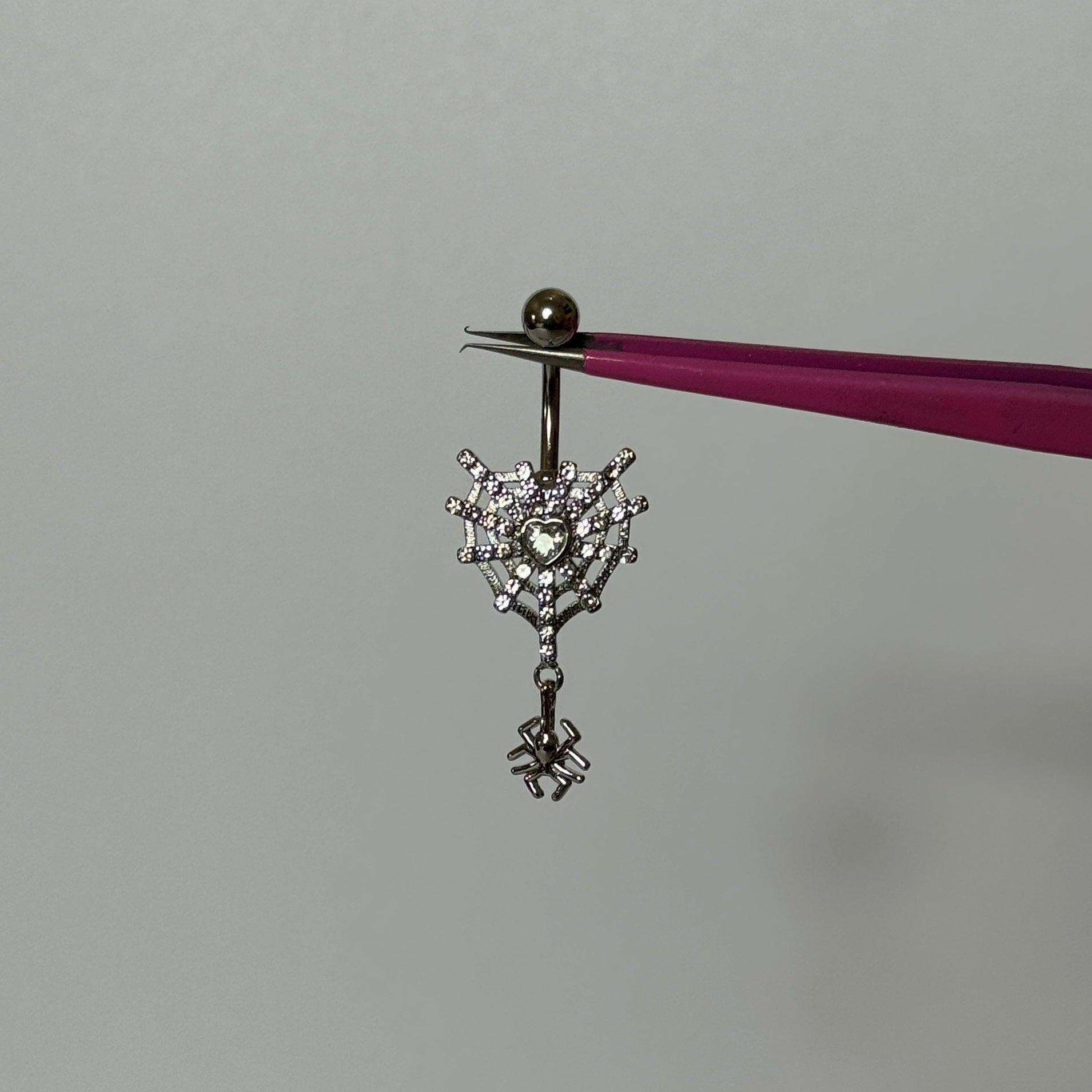 Silver Spider Web Belly Bar - ILLUSIVE JEWELS