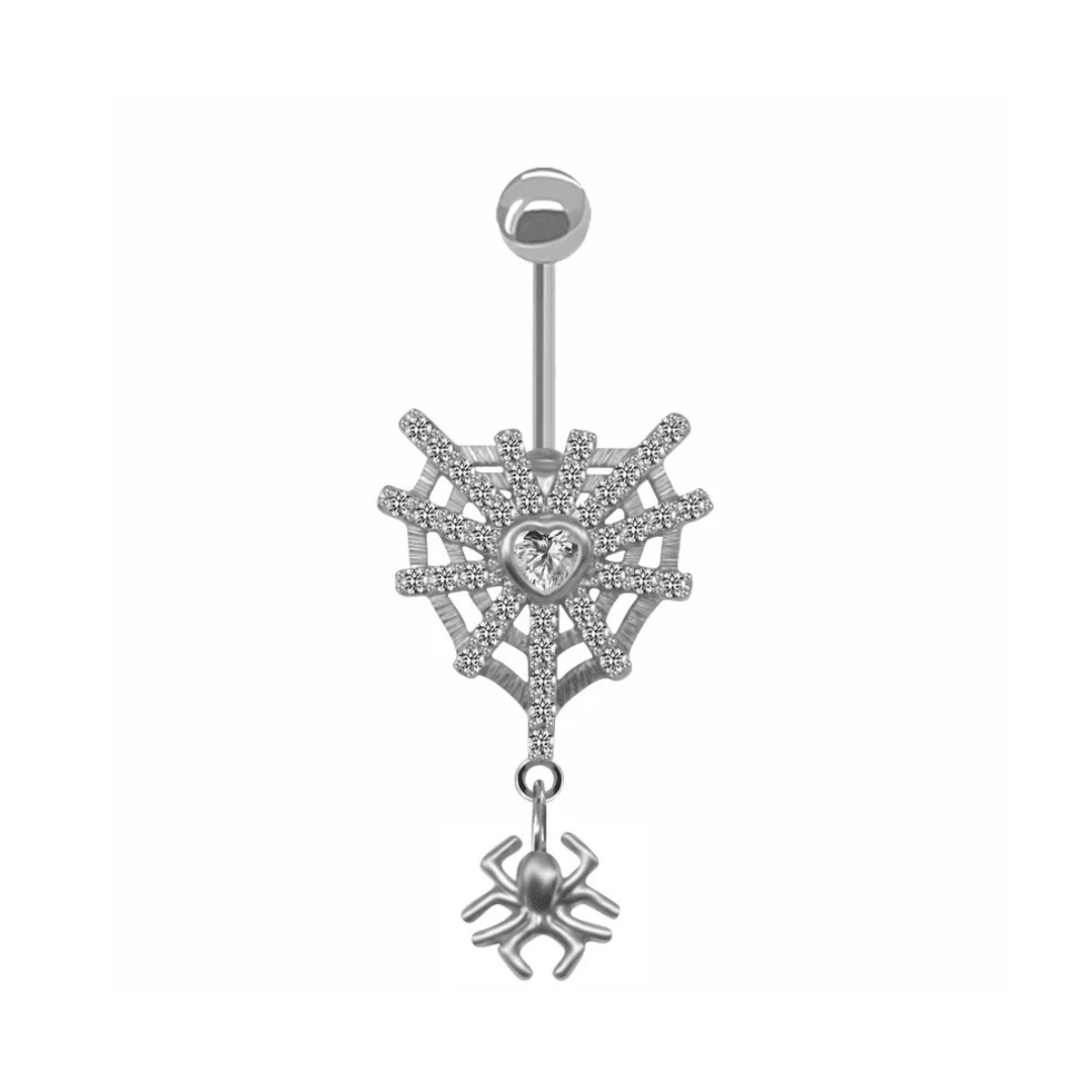 Silver Spider Web Belly Bar - ILLUSIVE JEWELS
