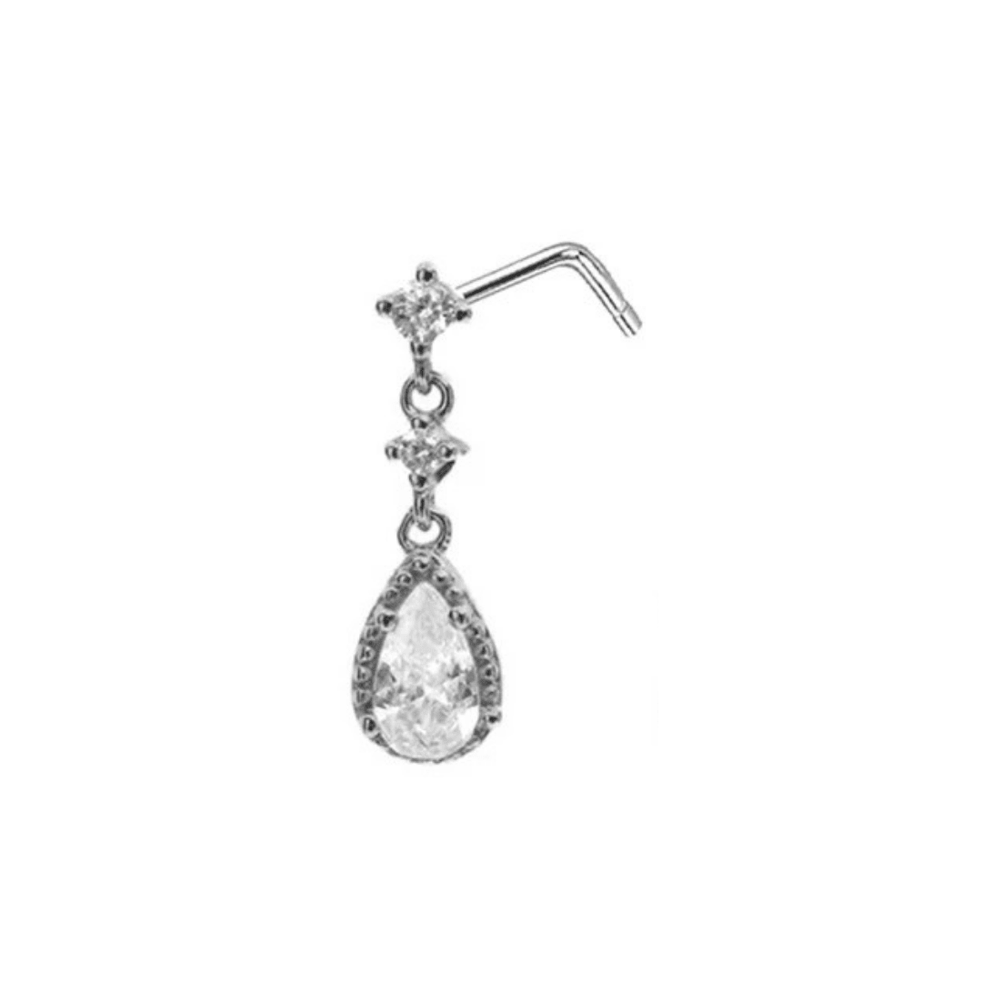 Silver Teardrop Dangling Nose Stud - ILLUSIVE JEWELS