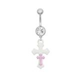 White Pink Cross Belly Bar - ILLUSIVE JEWELS